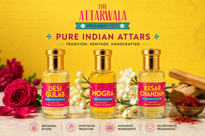 Indian Attar Discovery Set | Desi Gulab, Mogra & Kesar Chandan | 3 x 12ml